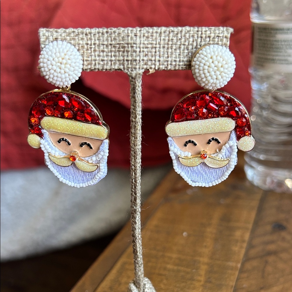 BAUBLE BAR Santa Head Bead Drop Earrings. Christmas. Oversized.